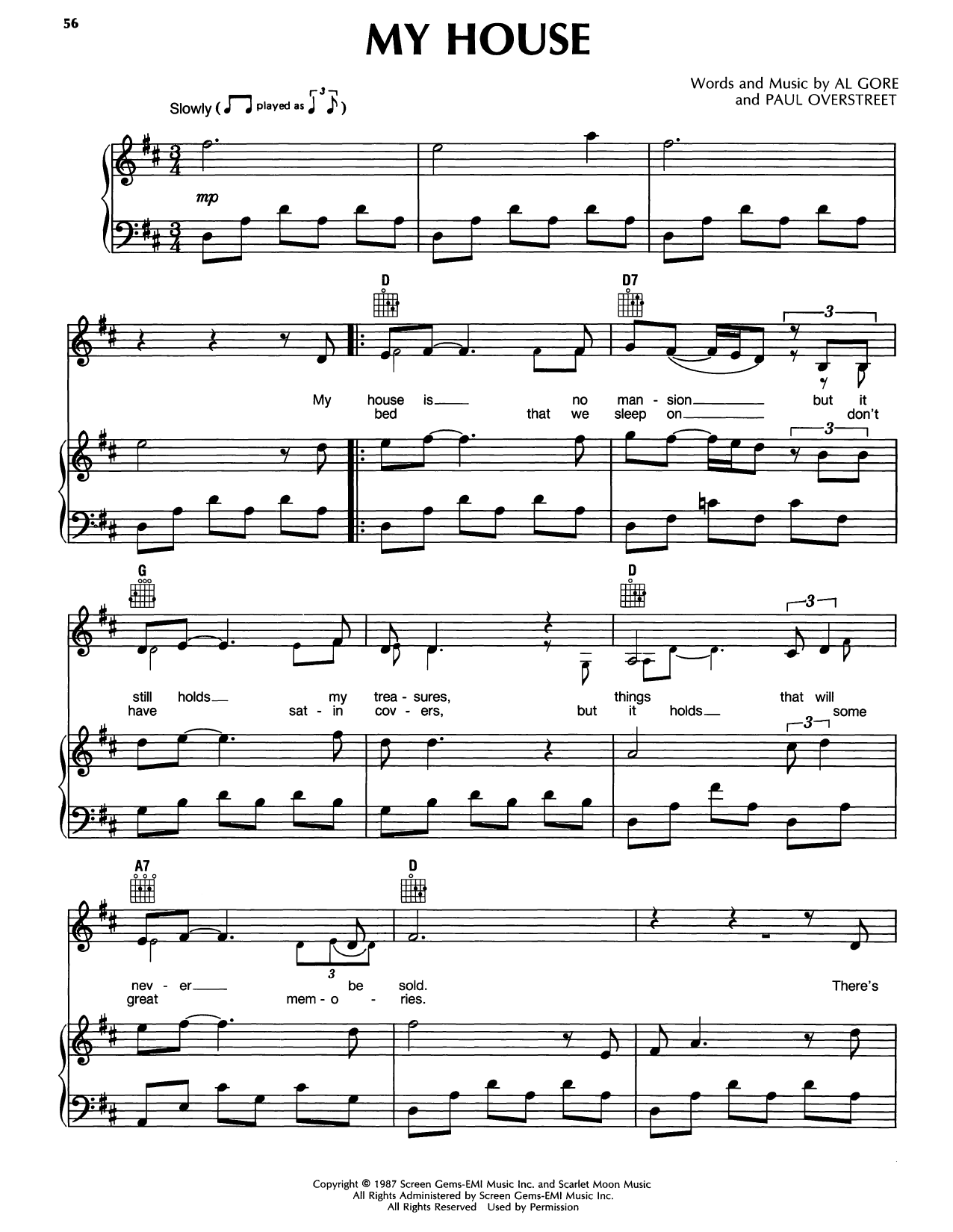Randy Travis My House Sheet Music Notes & Chords for Piano, Vocal & Guitar Chords (Right-Hand Melody) - Download or Print PDF
