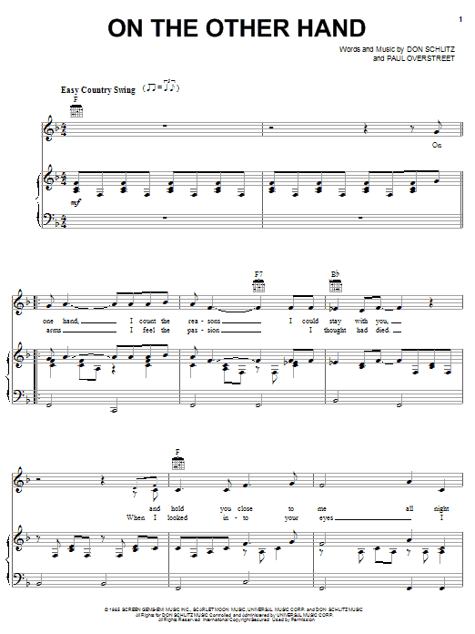 Randy Travis On The Other Hand Sheet Music Notes & Chords for Easy Guitar Tab - Download or Print PDF