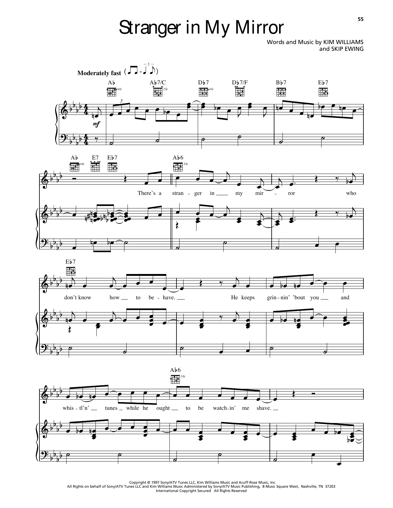 Randy Travis Stranger In My Mirror Sheet Music Notes & Chords for Piano, Vocal & Guitar Chords (Right-Hand Melody) - Download or Print PDF