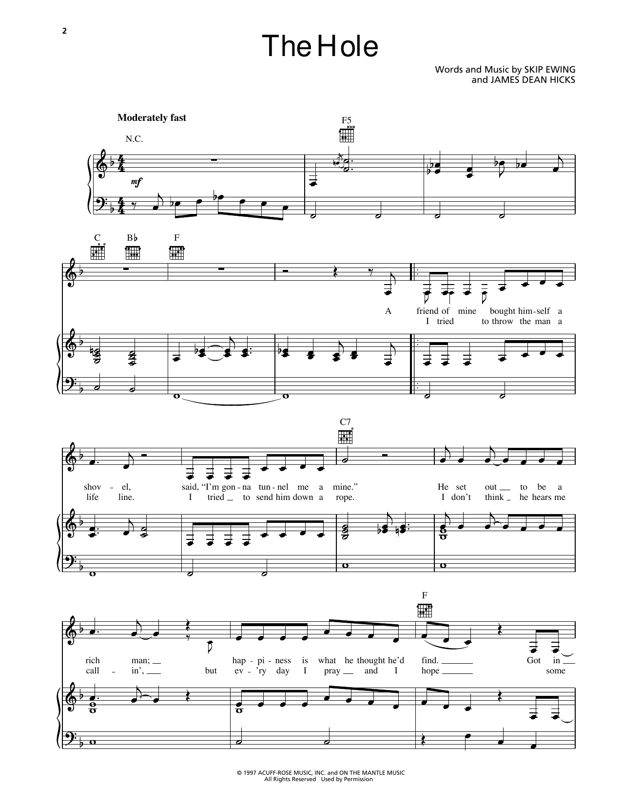 Randy Travis The Hole Sheet Music Notes & Chords for Piano, Vocal & Guitar Chords (Right-Hand Melody) - Download or Print PDF
