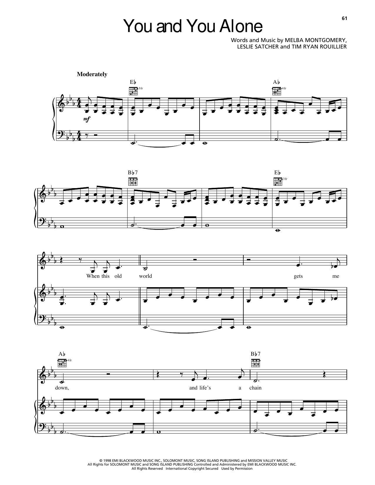 Randy Travis You And You Alone Sheet Music Notes & Chords for Piano, Vocal & Guitar Chords (Right-Hand Melody) - Download or Print PDF