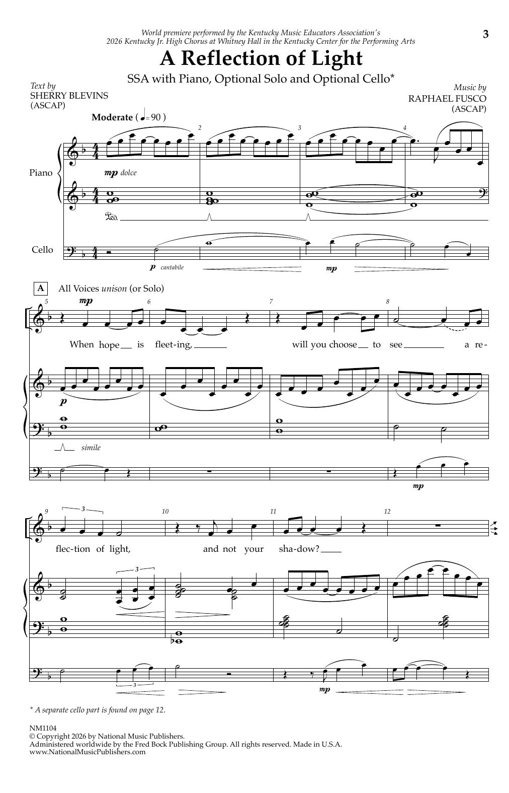Raphael Fusco A Reflection Of Light Sheet Music Notes & Chords for SSA Choir - Download or Print PDF