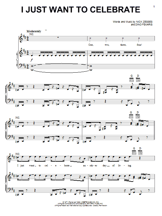 Rare Earth I Just Want To Celebrate Sheet Music Notes & Chords for Piano, Vocal & Guitar (Right-Hand Melody) - Download or Print PDF
