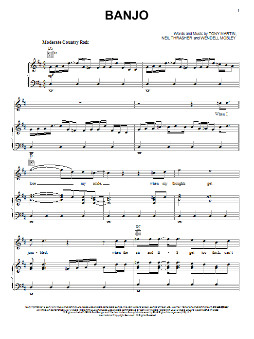 Rascal Flatts Banjo Sheet Music Notes & Chords for Piano, Vocal & Guitar (Right-Hand Melody) - Download or Print PDF
