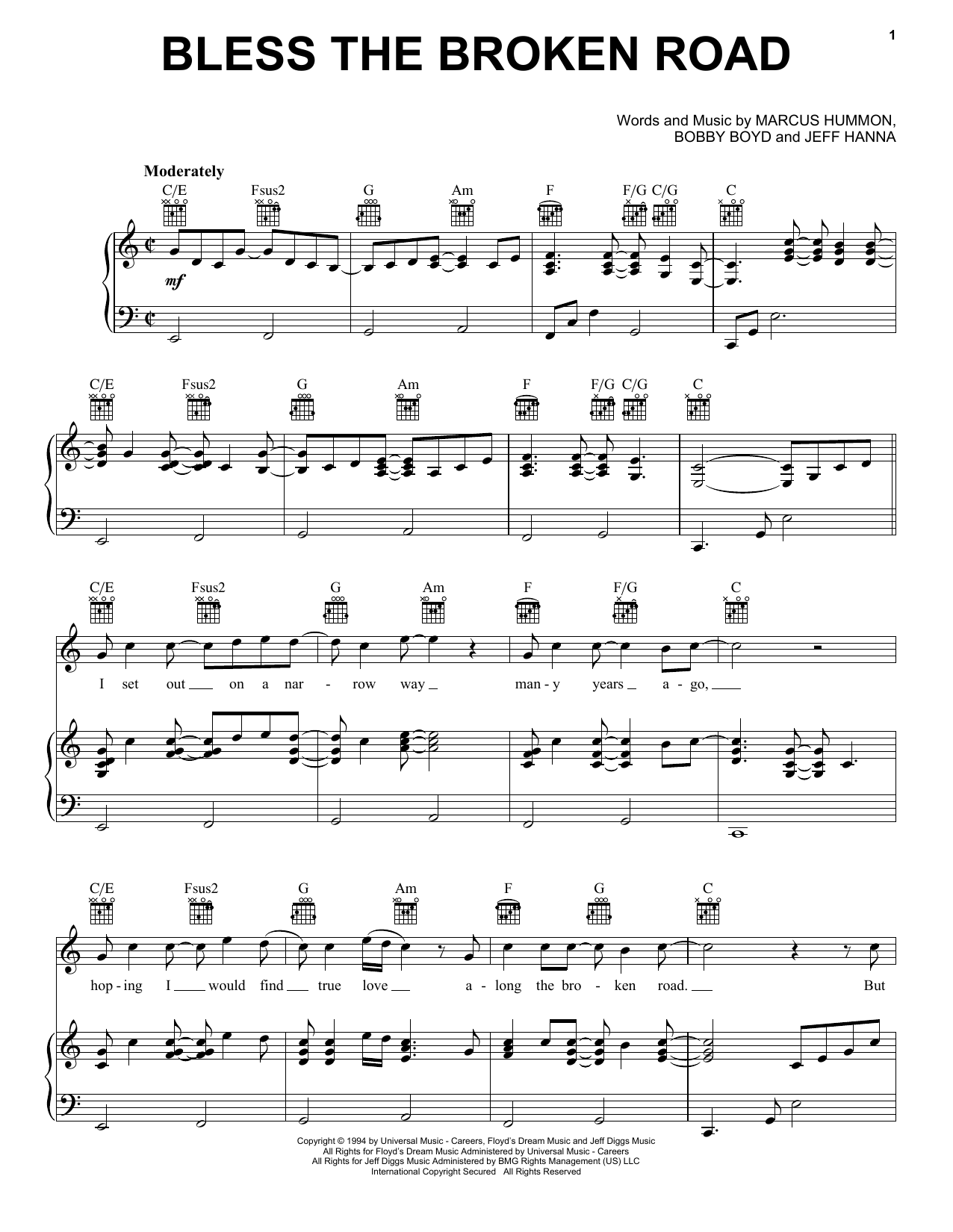 Rascal Flatts Bless The Broken Road Sheet Music Notes & Chords for Melody Line, Lyrics & Chords - Download or Print PDF