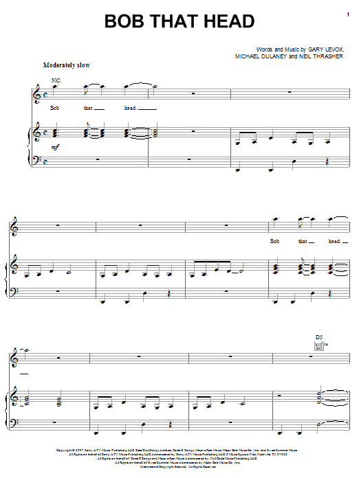 Rascal Flatts Bob That Head Sheet Music Notes & Chords for Piano, Vocal & Guitar (Right-Hand Melody) - Download or Print PDF