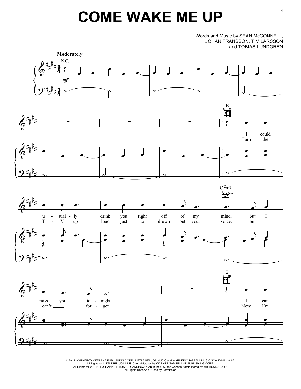 Rascal Flatts Come Wake Me Up Sheet Music Notes & Chords for Piano, Vocal & Guitar (Right-Hand Melody) - Download or Print PDF