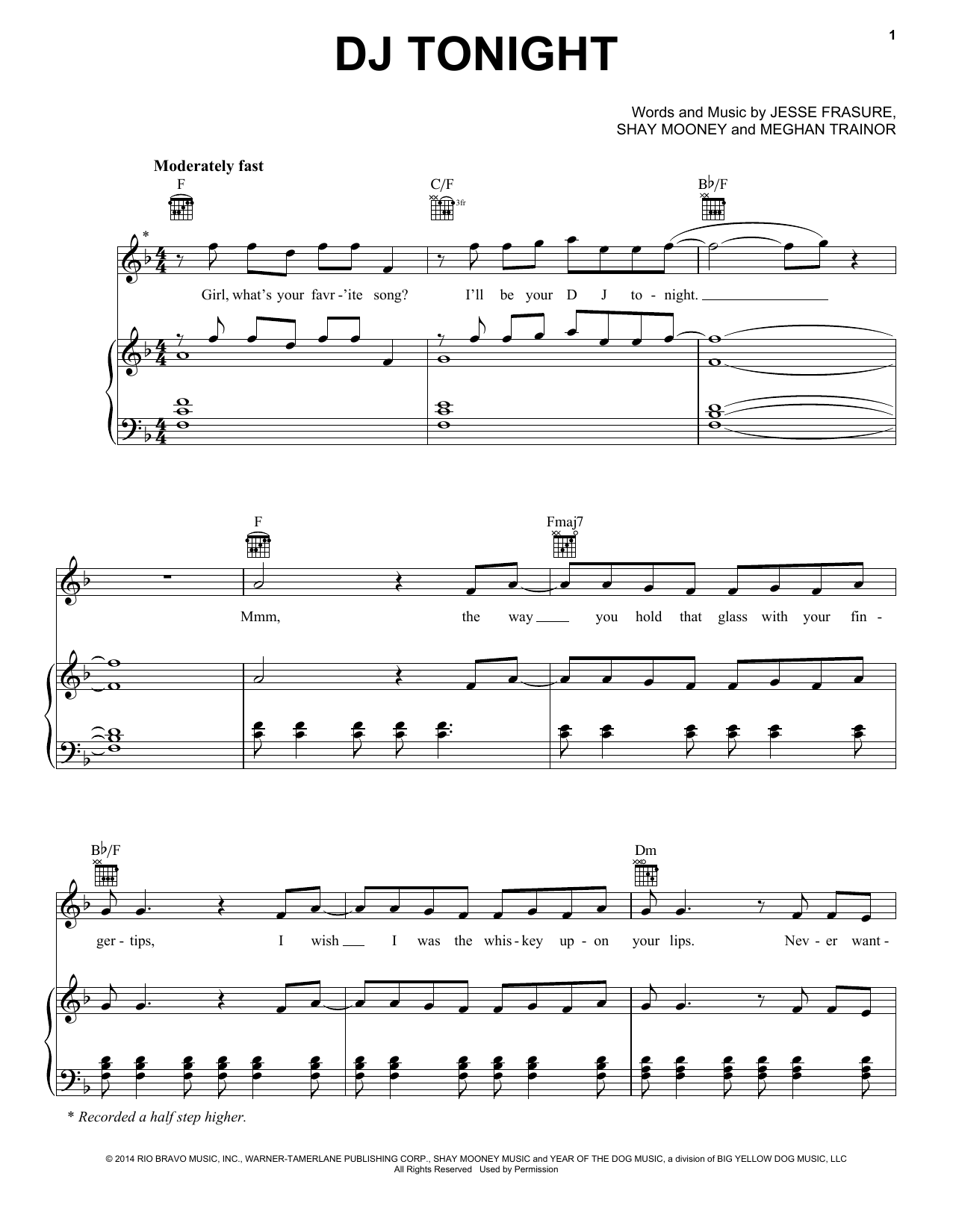 Rascal Flatts DJ Tonight Sheet Music Notes & Chords for Piano, Vocal & Guitar (Right-Hand Melody) - Download or Print PDF