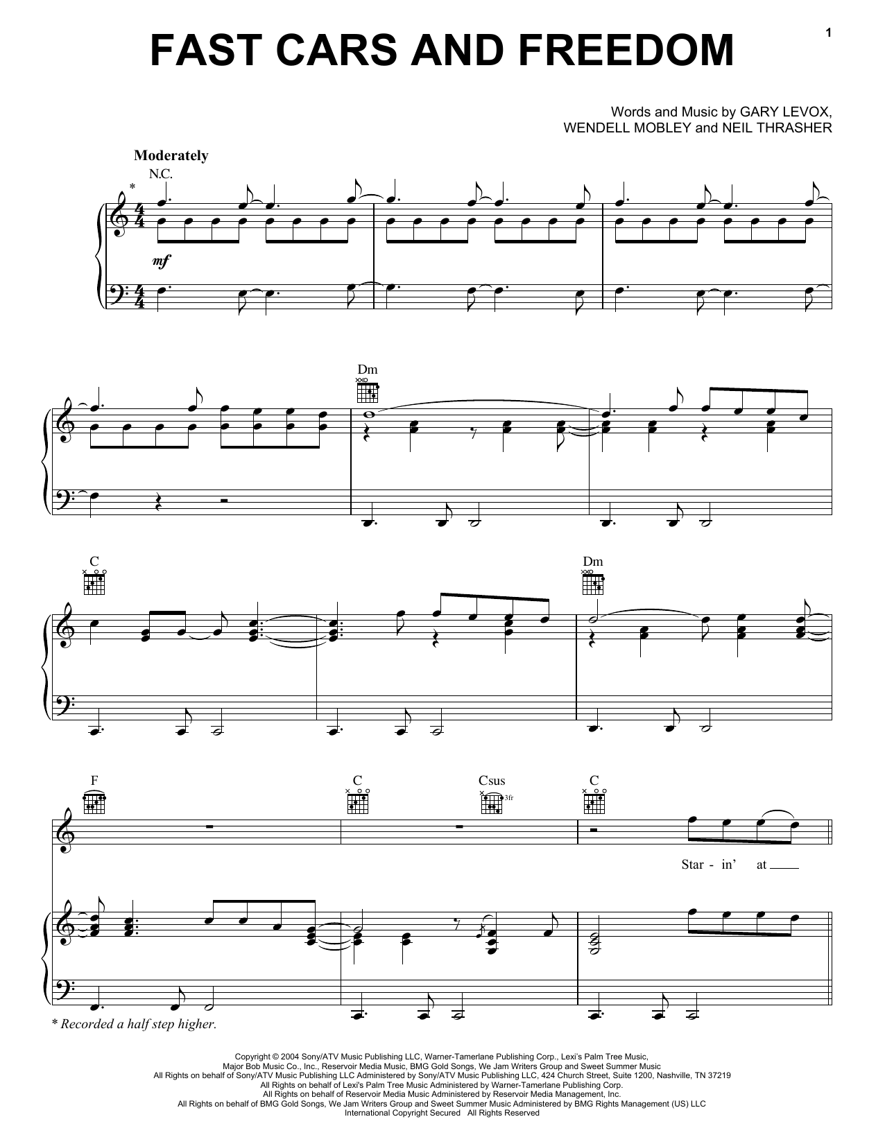 Rascal Flatts Fast Cars And Freedom Sheet Music Notes & Chords for Piano, Vocal & Guitar (Right-Hand Melody) - Download or Print PDF