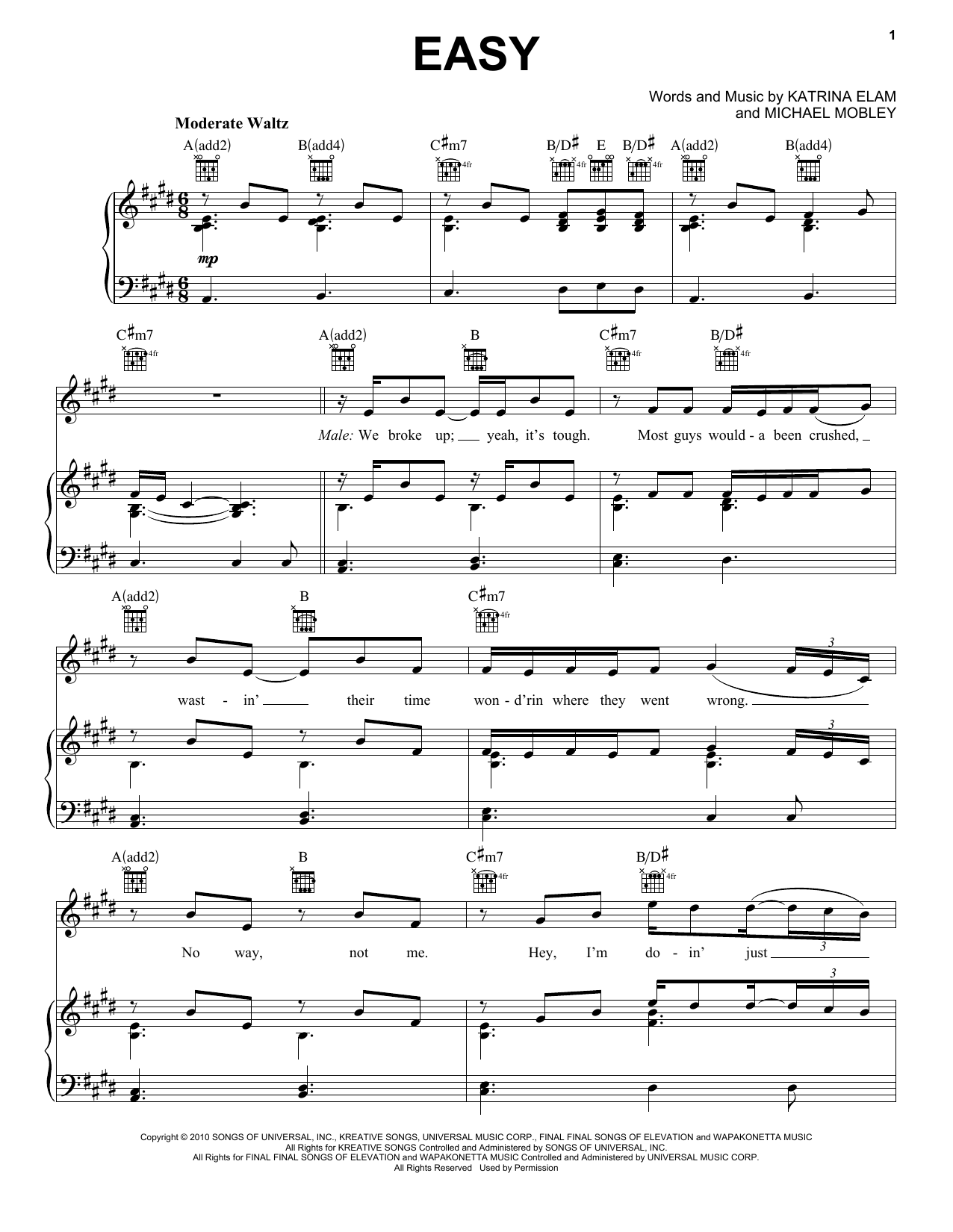 Rascal Flatts feat. Natasha Bedingfield Easy Sheet Music Notes & Chords for Piano, Vocal & Guitar (Right-Hand Melody) - Download or Print PDF