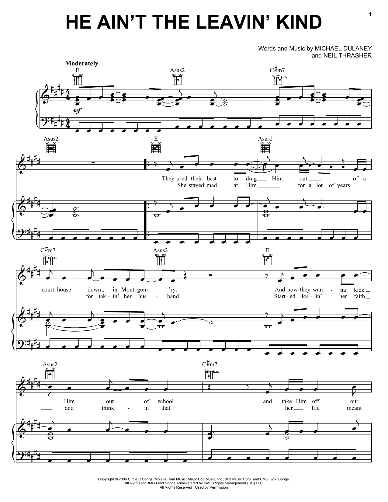 Rascal Flatts He Ain't The Leavin' Kind Sheet Music Notes & Chords for Piano, Vocal & Guitar (Right-Hand Melody) - Download or Print PDF