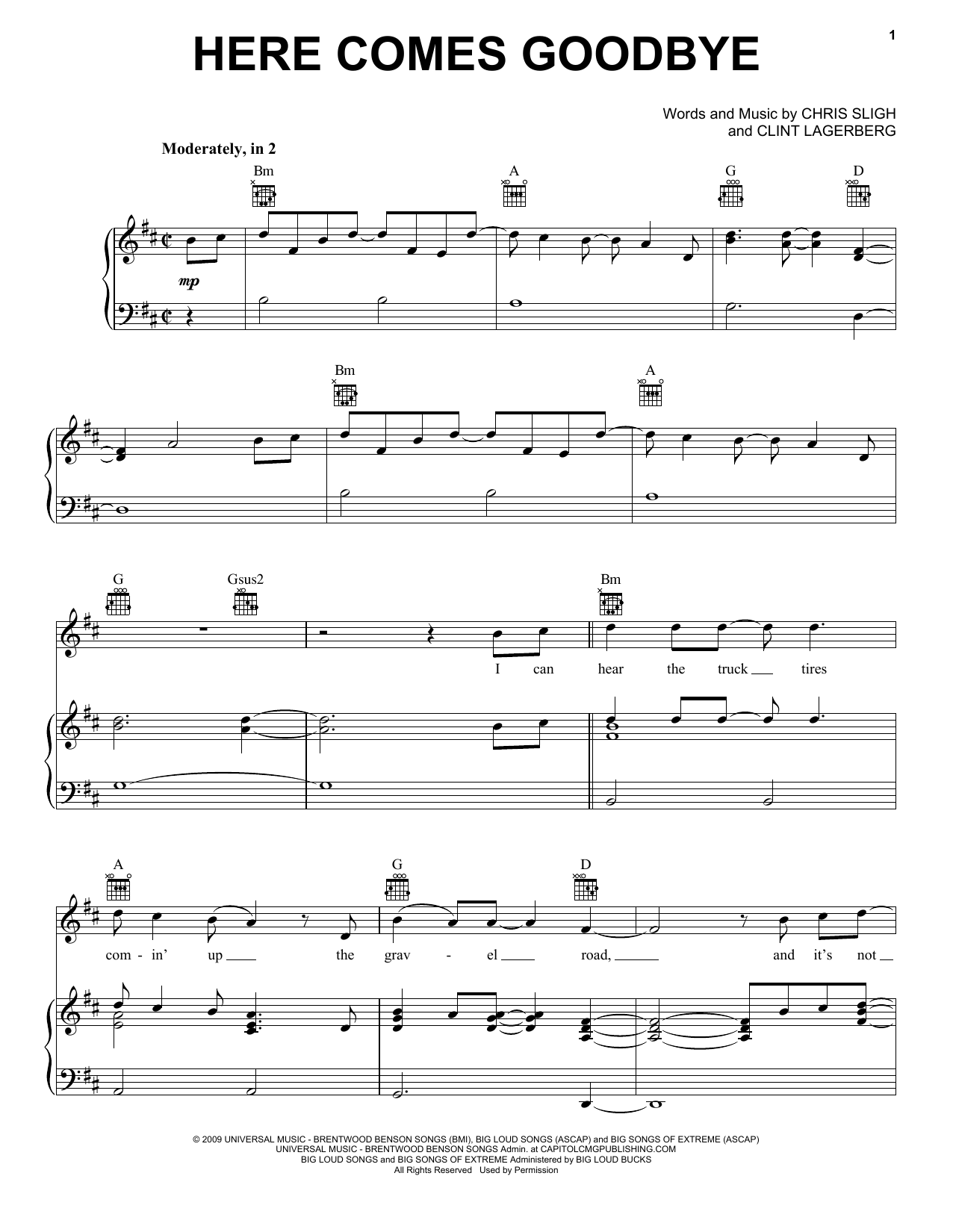 Rascal Flatts Here Comes Goodbye Sheet Music Notes & Chords for Piano, Vocal & Guitar (Right-Hand Melody) - Download or Print PDF