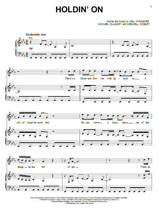 Rascal Flatts Holdin' On Sheet Music Notes & Chords for Piano, Vocal & Guitar (Right-Hand Melody) - Download or Print PDF