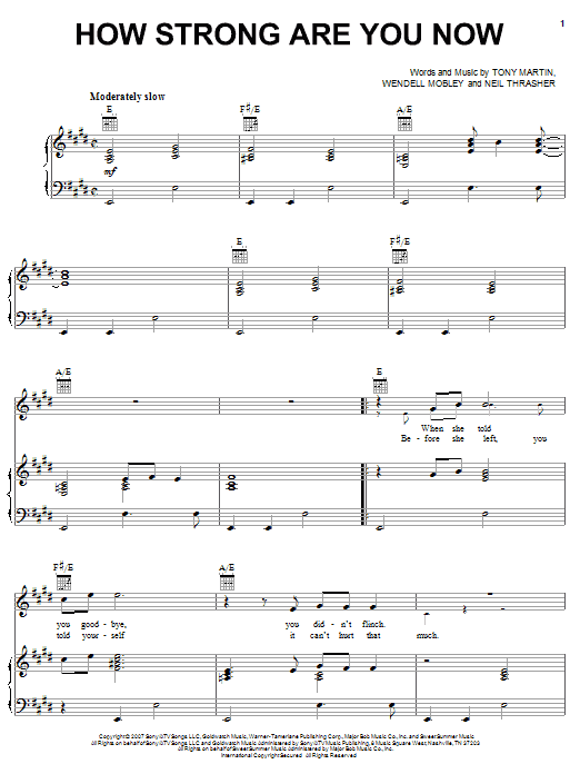Rascal Flatts How Strong Are You Now Sheet Music Notes & Chords for Piano, Vocal & Guitar (Right-Hand Melody) - Download or Print PDF