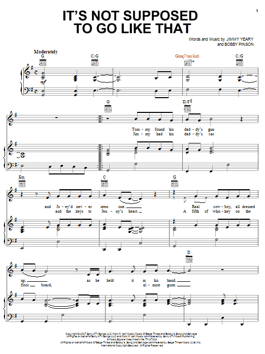 Rascal Flatts It's Not Supposed To Go Like That Sheet Music Notes & Chords for Piano, Vocal & Guitar (Right-Hand Melody) - Download or Print PDF