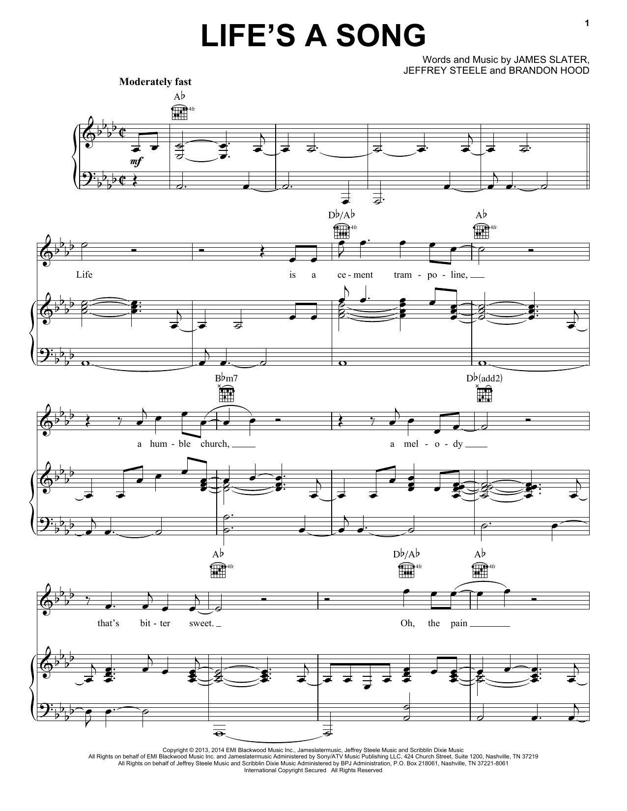 Rascal Flatts Life's A Song Sheet Music Notes & Chords for Piano, Vocal & Guitar (Right-Hand Melody) - Download or Print PDF
