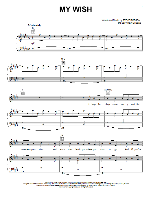 Rascal Flatts My Wish Sheet Music Notes & Chords for Easy Piano - Download or Print PDF