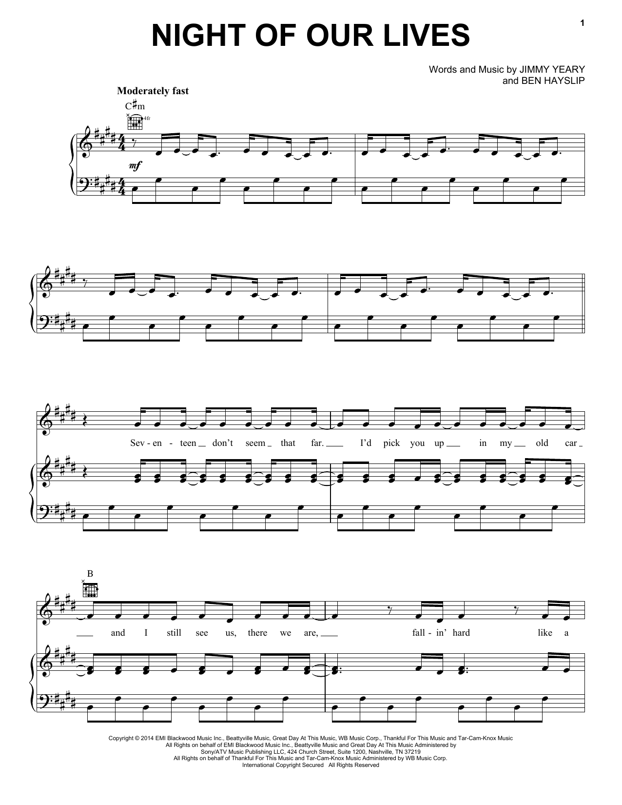 Rascal Flatts Night Of Our Lives Sheet Music Notes & Chords for Piano, Vocal & Guitar (Right-Hand Melody) - Download or Print PDF