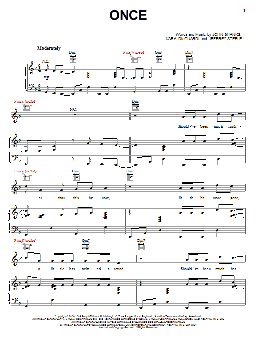 Rascal Flatts Once Sheet Music Notes & Chords for Piano, Vocal & Guitar (Right-Hand Melody) - Download or Print PDF