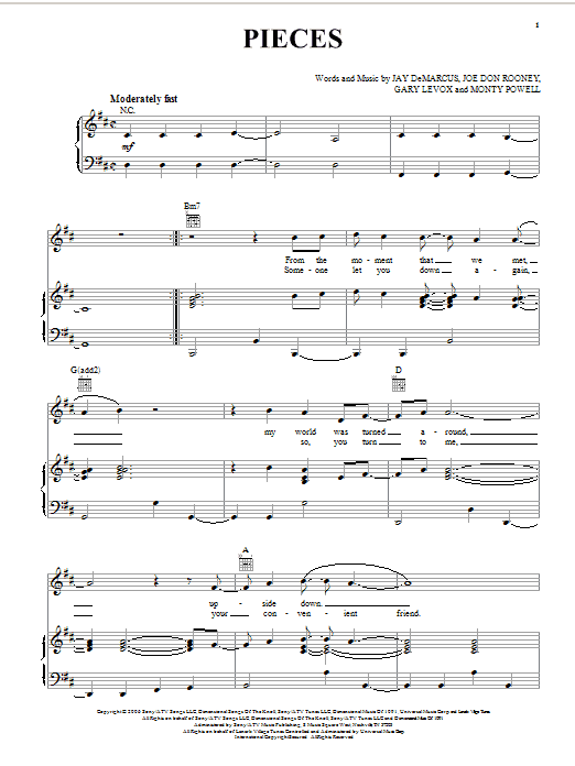 Rascal Flatts Pieces Sheet Music Notes & Chords for Piano, Vocal & Guitar (Right-Hand Melody) - Download or Print PDF