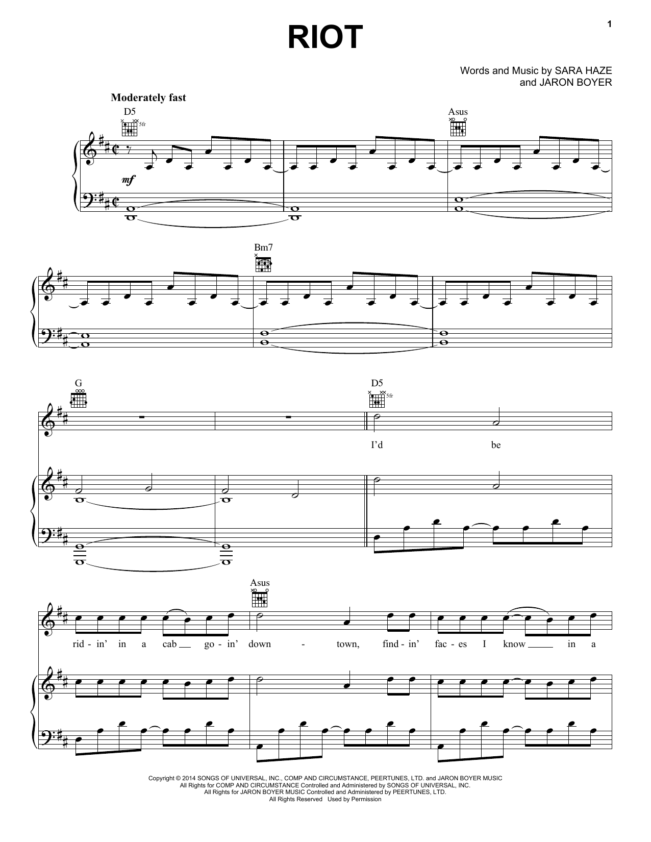 Rascal Flatts Riot Sheet Music Notes & Chords for Piano, Vocal & Guitar (Right-Hand Melody) - Download or Print PDF