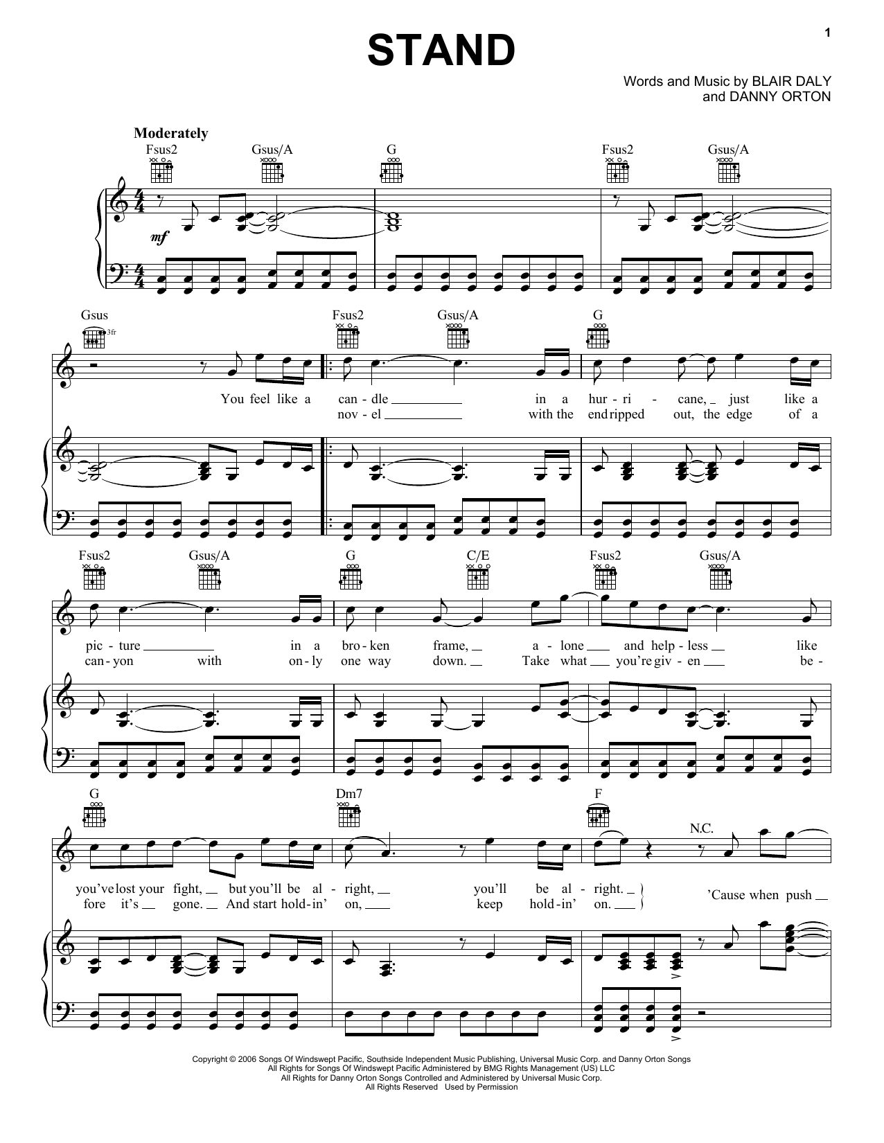 Rascal Flatts Stand Sheet Music Notes & Chords for Piano, Vocal & Guitar (Right-Hand Melody) - Download or Print PDF