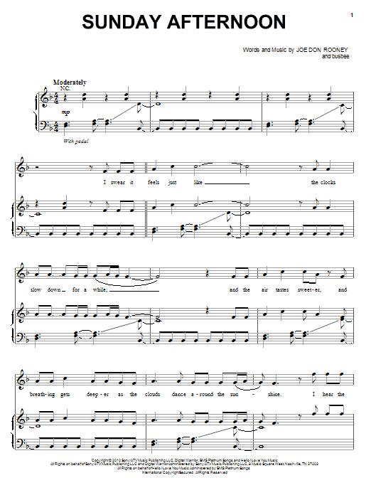 Rascal Flatts Sunday Afternoon Sheet Music Notes & Chords for Piano, Vocal & Guitar (Right-Hand Melody) - Download or Print PDF