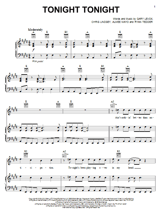 Rascal Flatts Tonight Tonight Sheet Music Notes & Chords for Piano, Vocal & Guitar (Right-Hand Melody) - Download or Print PDF