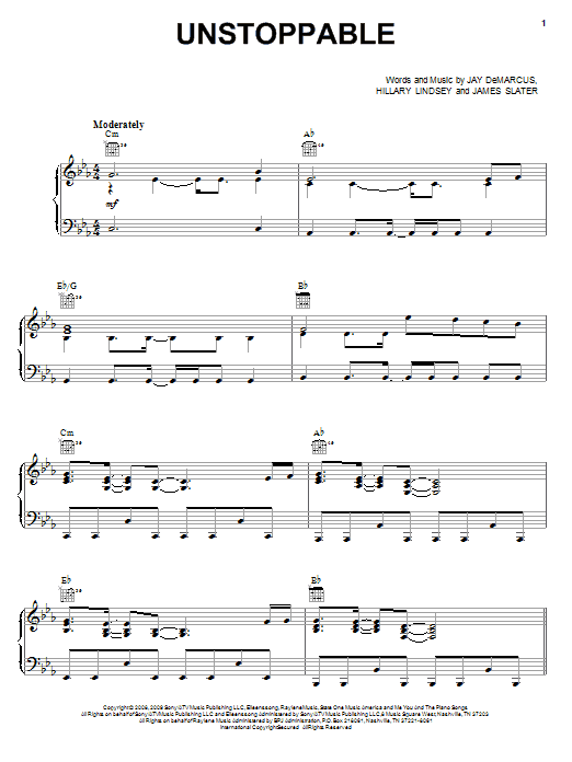 Rascal Flatts Unstoppable Sheet Music Notes & Chords for Piano, Vocal & Guitar (Right-Hand Melody) - Download or Print PDF