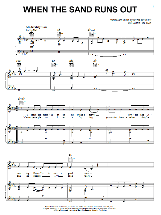 Rascal Flatts When The Sand Runs Out Sheet Music Notes & Chords for Piano, Vocal & Guitar (Right-Hand Melody) - Download or Print PDF