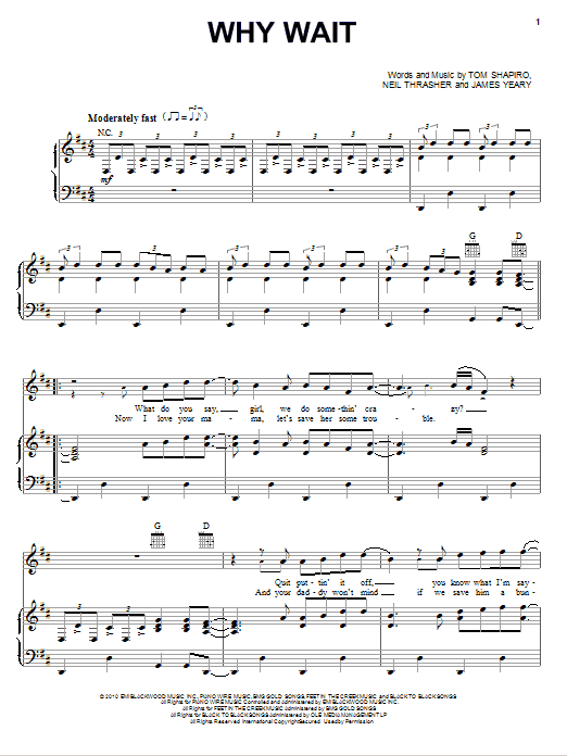 Rascal Flatts Why Wait Sheet Music Notes & Chords for Piano, Vocal & Guitar (Right-Hand Melody) - Download or Print PDF