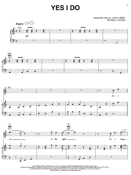 Rascal Flatts Yes I Do Sheet Music Notes & Chords for Piano, Vocal & Guitar (Right-Hand Melody) - Download or Print PDF