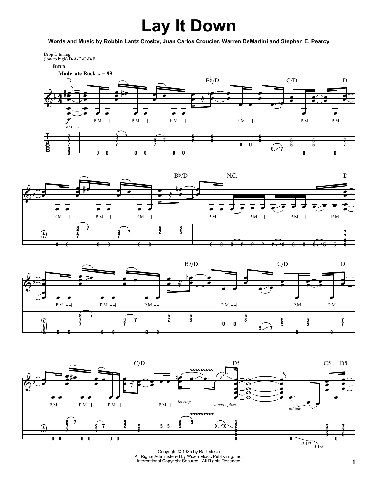 Ratt Lay It Down Sheet Music Notes & Chords for Guitar Tab Play-Along - Download or Print PDF