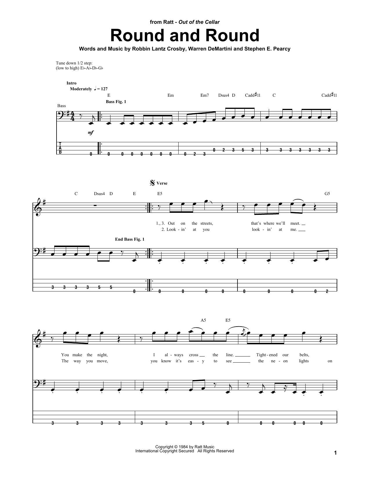 Ratt Round And Round Sheet Music Notes & Chords for Bass Guitar Tab - Download or Print PDF