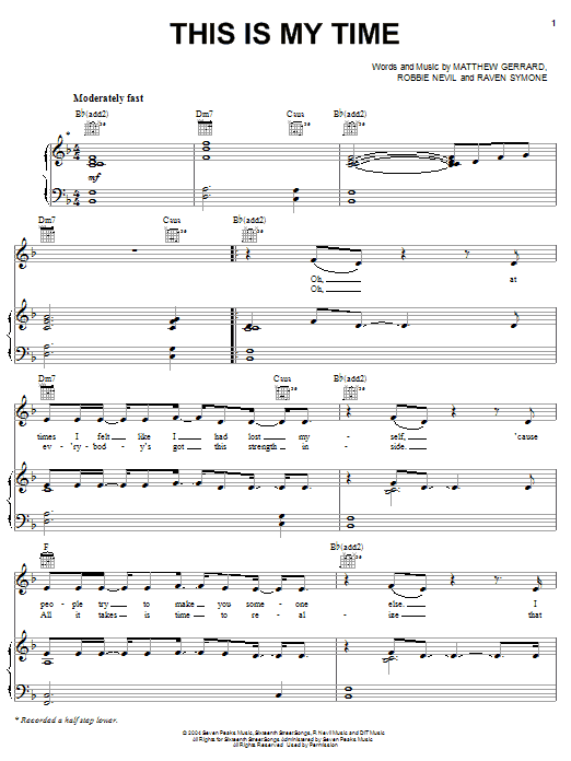 Raven Symone This Is My Time Sheet Music Notes & Chords for Piano, Vocal & Guitar (Right-Hand Melody) - Download or Print PDF