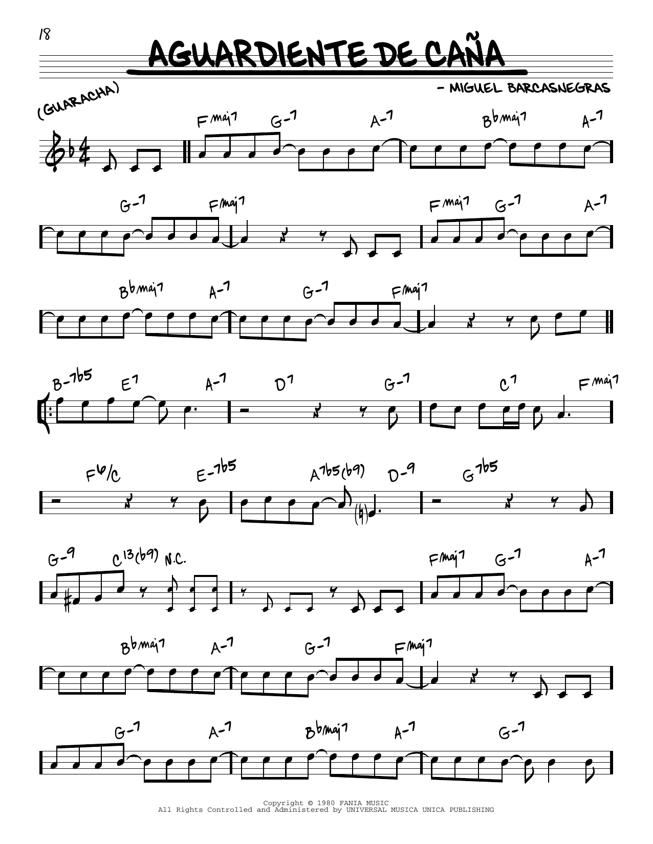 Ray Barretto Aguardiente De Cana Sheet Music Notes & Chords for Real Book – Melody & Chords - Download or Print PDF