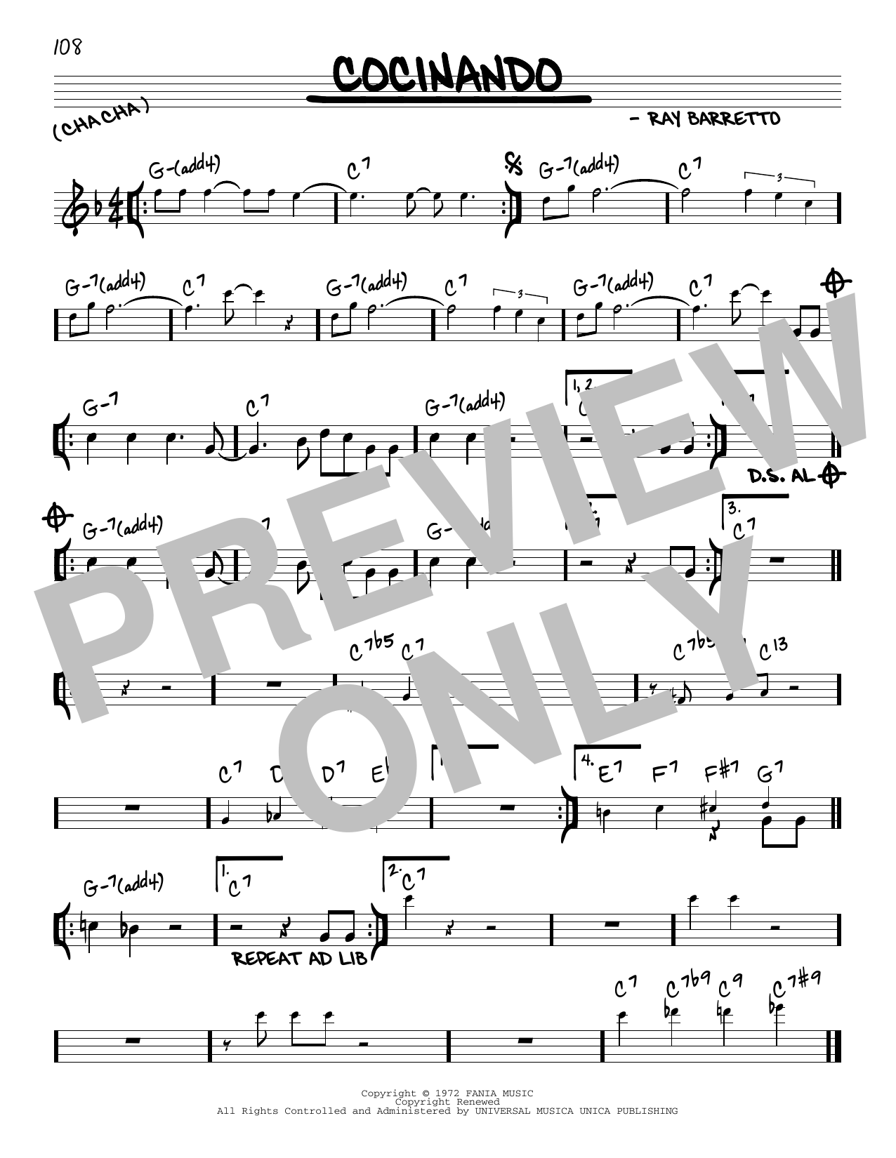 Ray Barretto Cocinando Sheet Music Notes & Chords for Real Book – Melody & Chords - Download or Print PDF