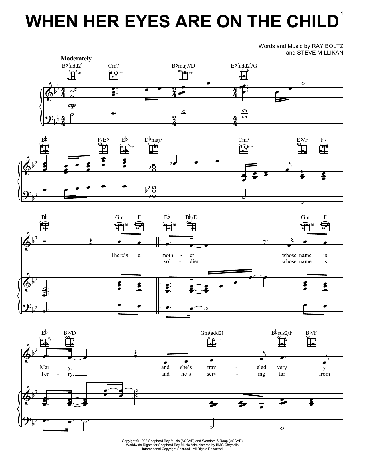 Ray Boltz When Her Eyes Are On The Child Sheet Music Notes & Chords for Piano, Vocal & Guitar Chords (Right-Hand Melody) - Download or Print PDF