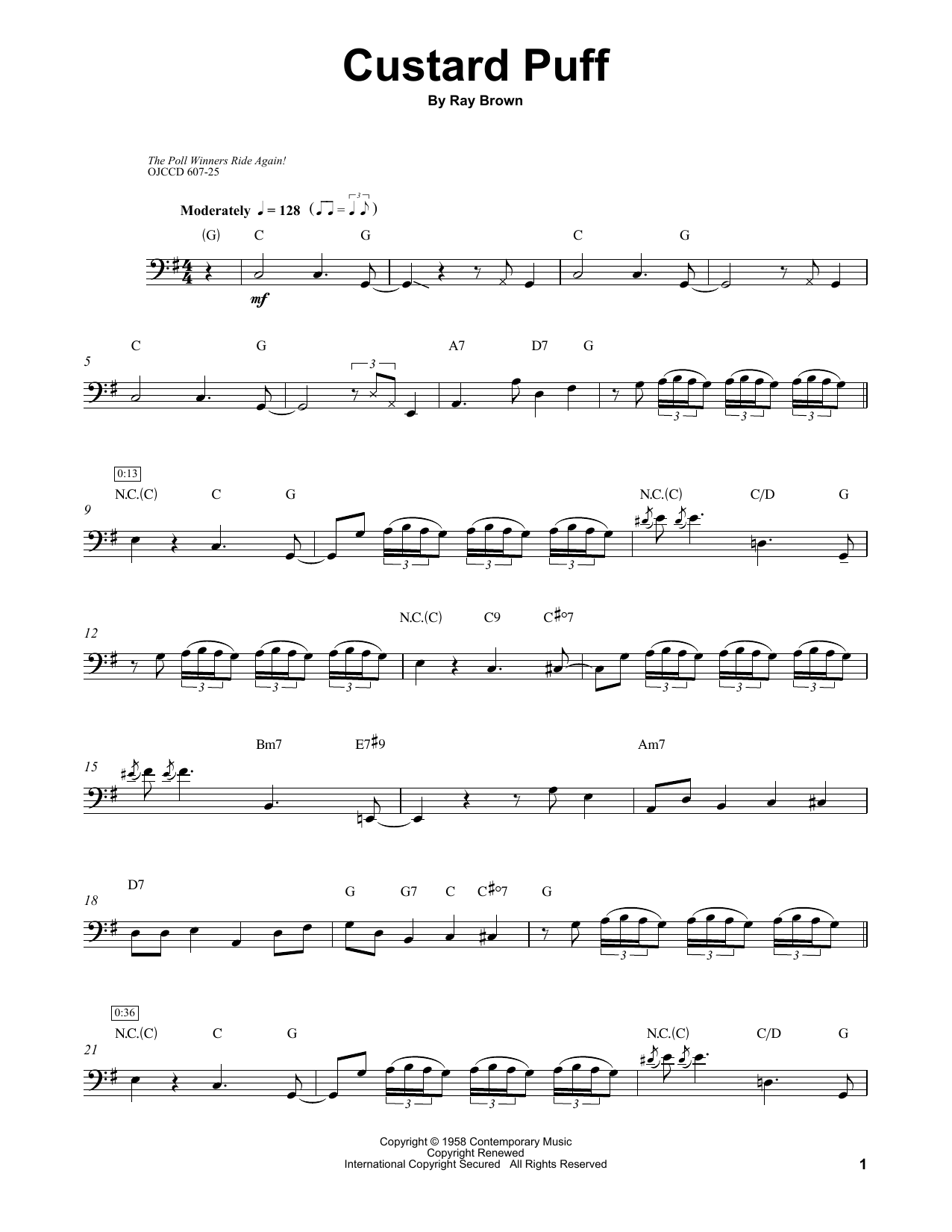 Ray Brown Custard Puff Sheet Music Notes & Chords for Bass Transcription - Download or Print PDF