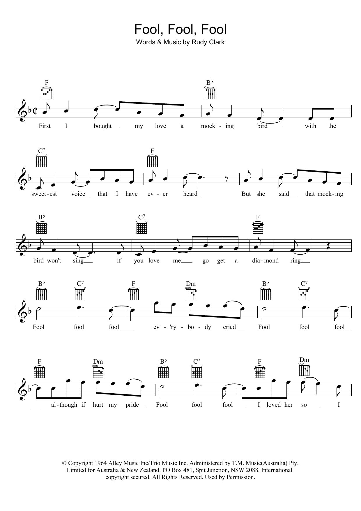 Ray Brown Fool, Fool, Fool Sheet Music Notes & Chords for Melody Line, Lyrics & Chords - Download or Print PDF