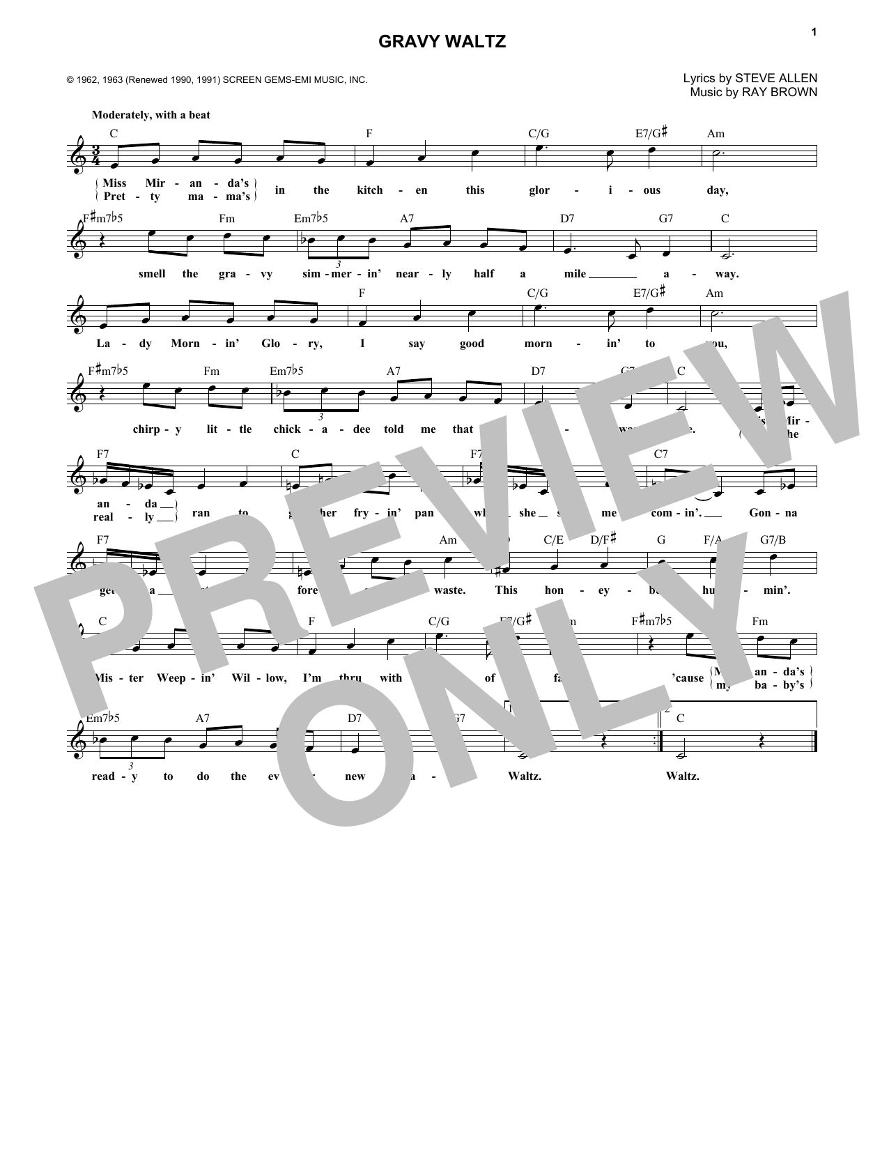 Ray Brown Gravy Waltz Sheet Music Notes & Chords for Melody Line, Lyrics & Chords - Download or Print PDF