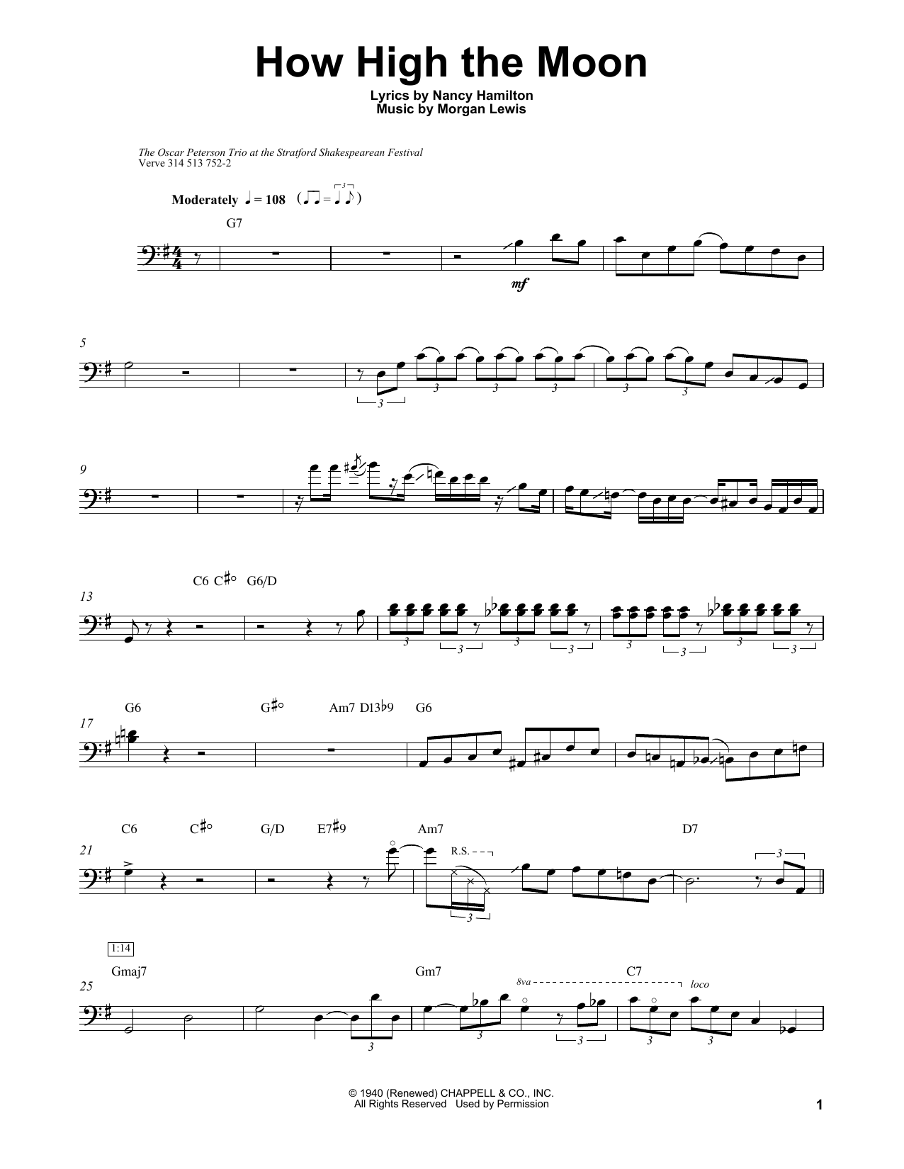 Ray Brown How High The Moon Sheet Music Notes & Chords for Bass Transcription - Download or Print PDF