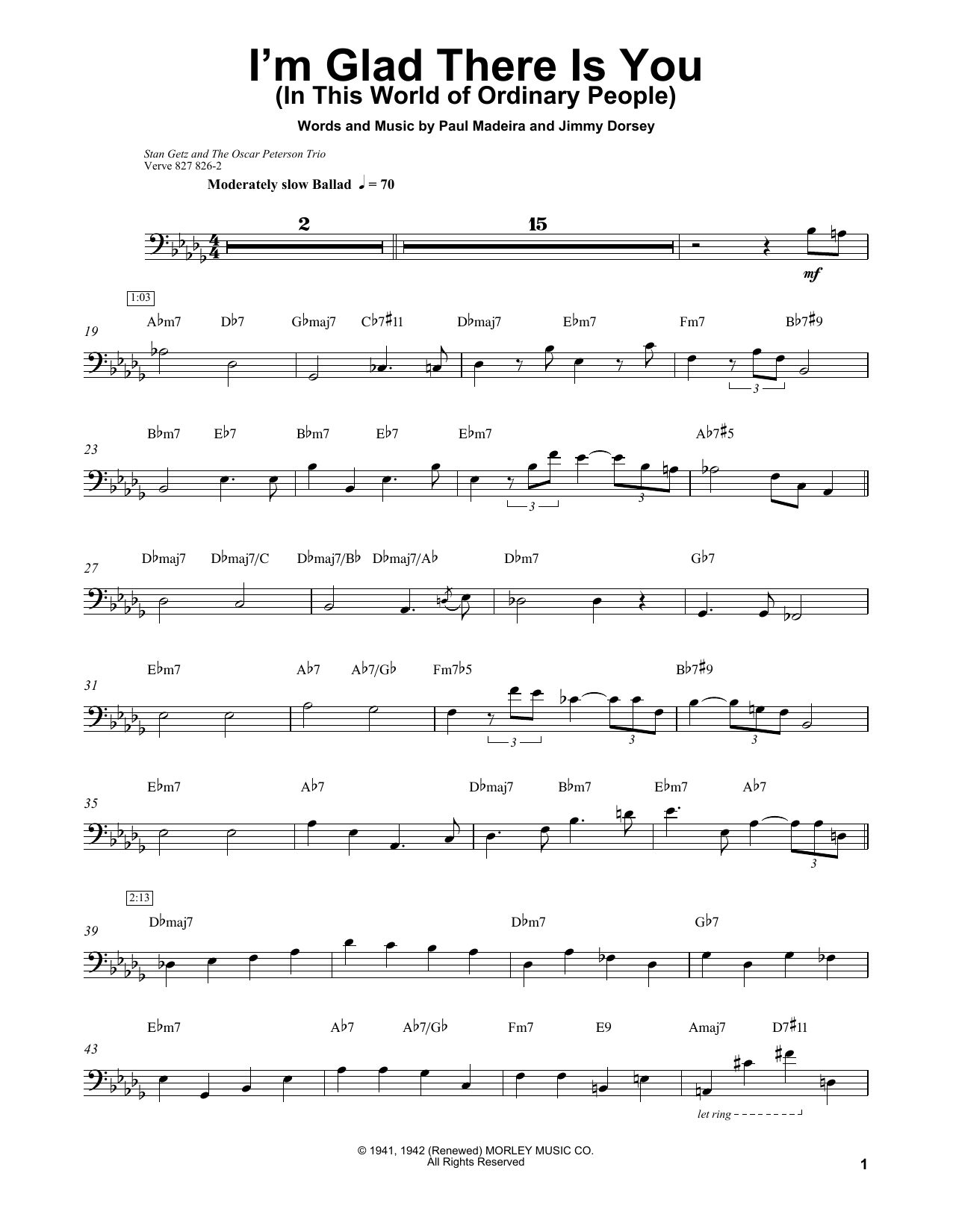 Ray Brown I'm Glad There Is You (In This World Of Ordinary People) Sheet Music Notes & Chords for Bass Transcription - Download or Print PDF