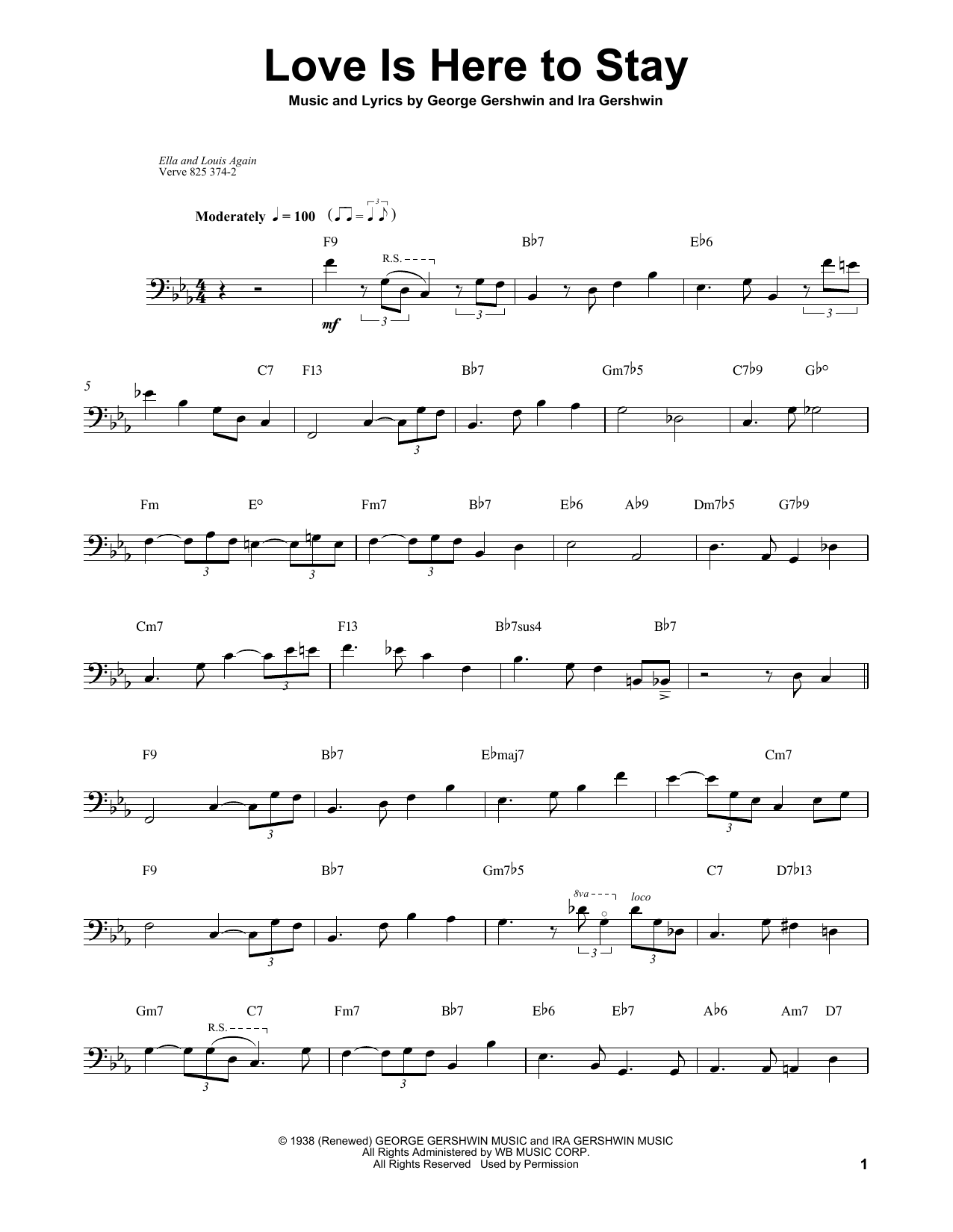 Ray Brown Love Is Here To Stay Sheet Music Notes & Chords for Bass Transcription - Download or Print PDF