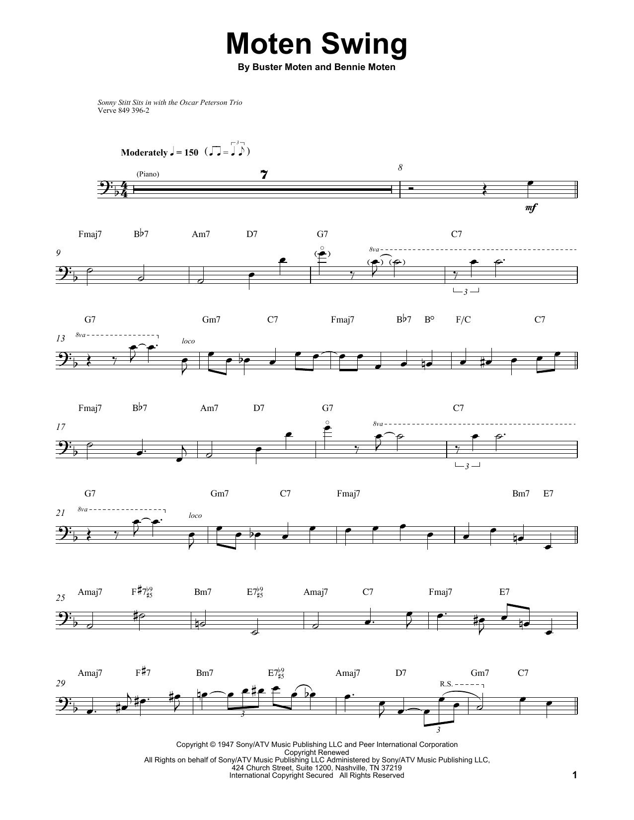Ray Brown Moten Swing Sheet Music Notes & Chords for Bass Transcription - Download or Print PDF