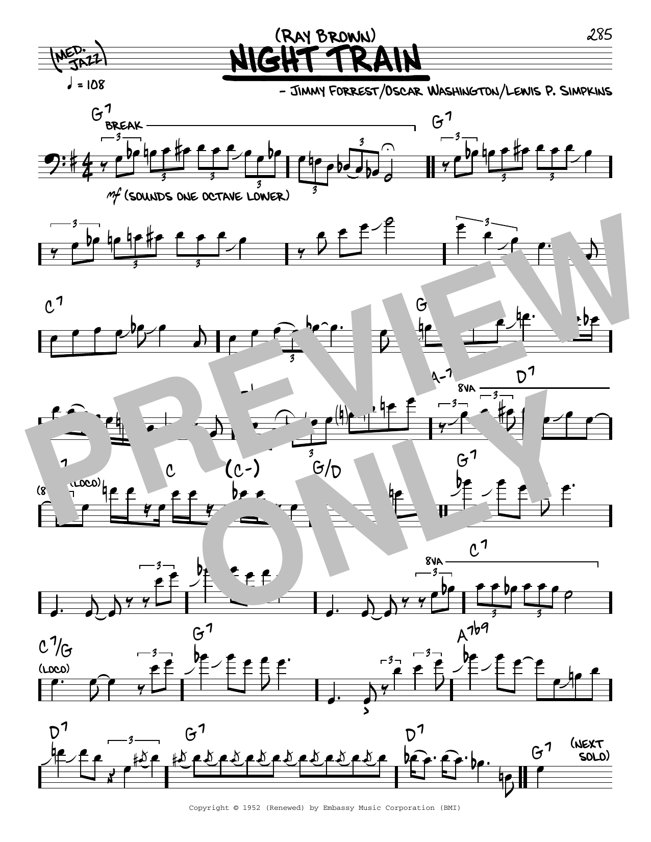 Ray Brown Night Train (solo only) Sheet Music Notes & Chords for Real Book – Melody & Chords - Download or Print PDF