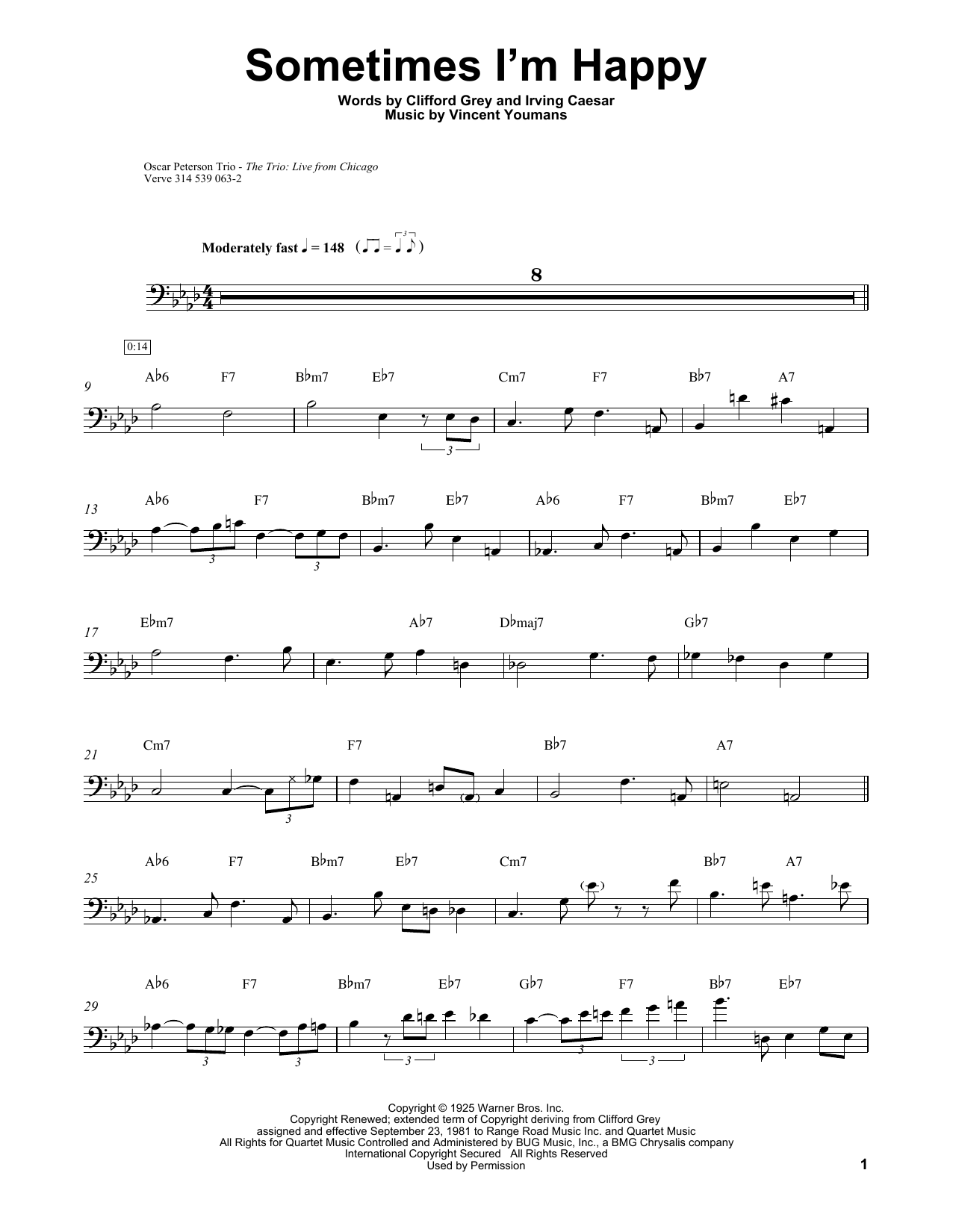 Ray Brown Sometimes I'm Happy Sheet Music Notes & Chords for Bass Transcription - Download or Print PDF