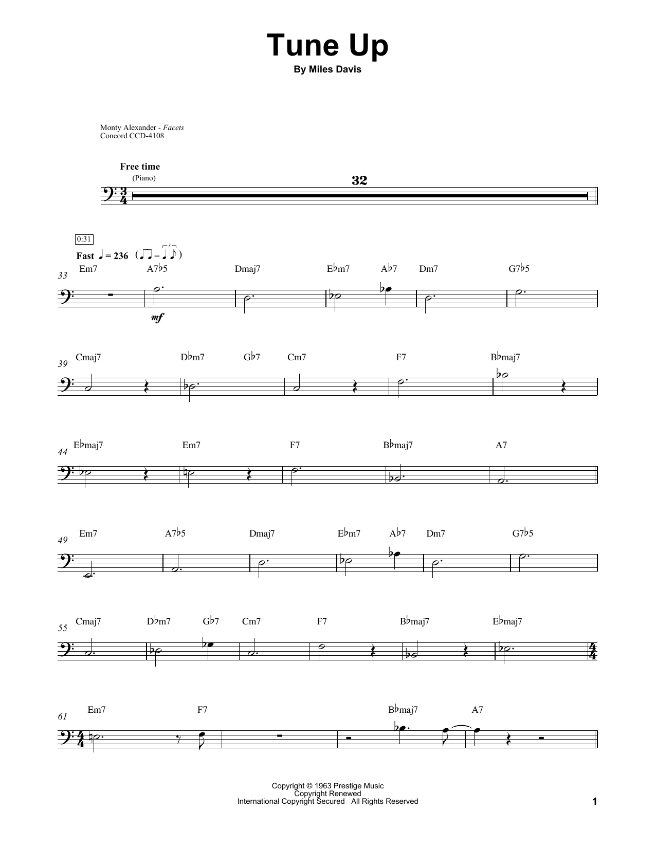 Ray Brown Tune Up Sheet Music Notes & Chords for Bass Transcription - Download or Print PDF