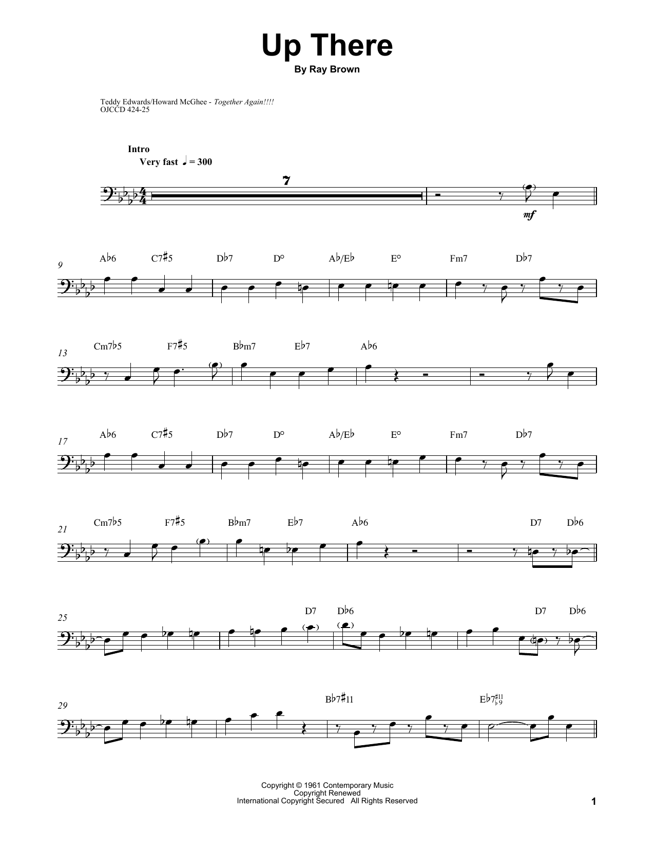 Ray Brown Up There Sheet Music Notes & Chords for Bass Transcription - Download or Print PDF