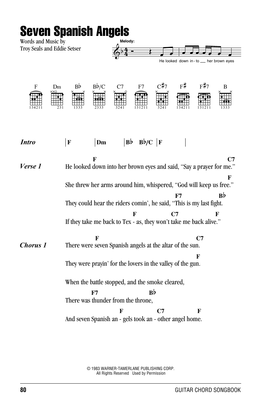 Willie Nelson Seven Spanish Angels Sheet Music Notes & Chords for Lyrics & Chords - Download or Print PDF